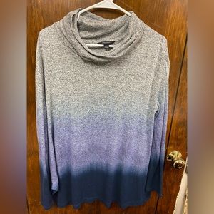 Simply Vera Wang Marled Gray Navy Blue Turtleneck Knit Ombré Sweater Tunic Large